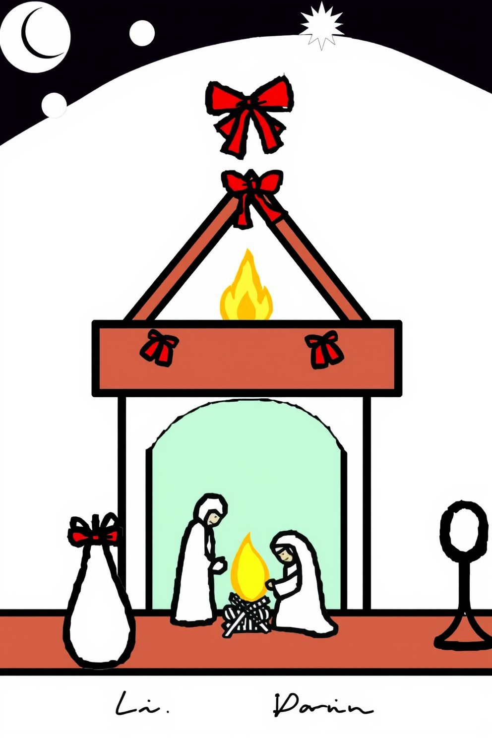 Simple Christmas Fireplace with Nativity Drawing