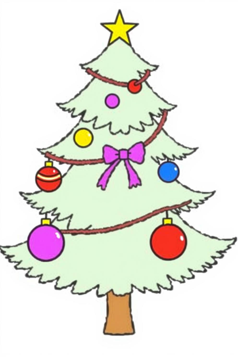 Simple Christmas Tree with Ornaments Drawing