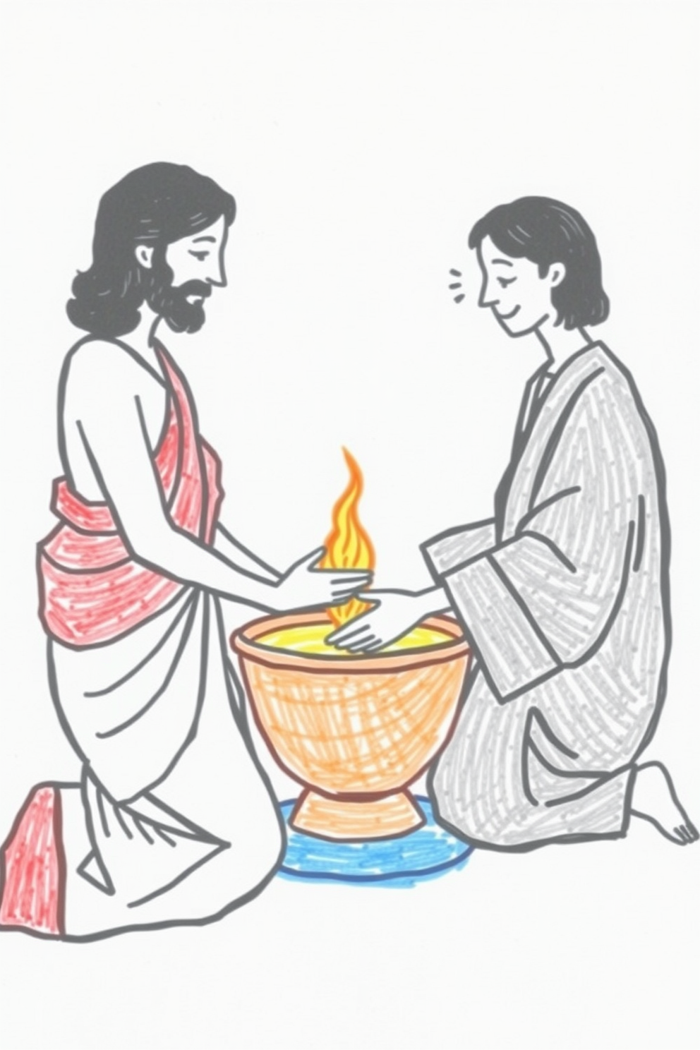 Simple Jesus Washing Feet Drawing