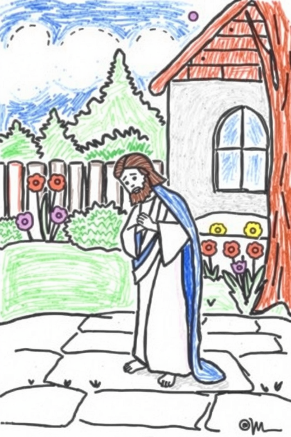 Simple Jesus in the Garden Drawing