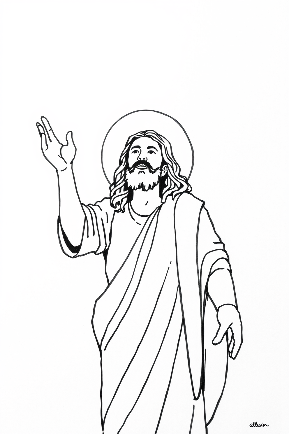 Simple Line Drawing of Jesus, the Light of the World