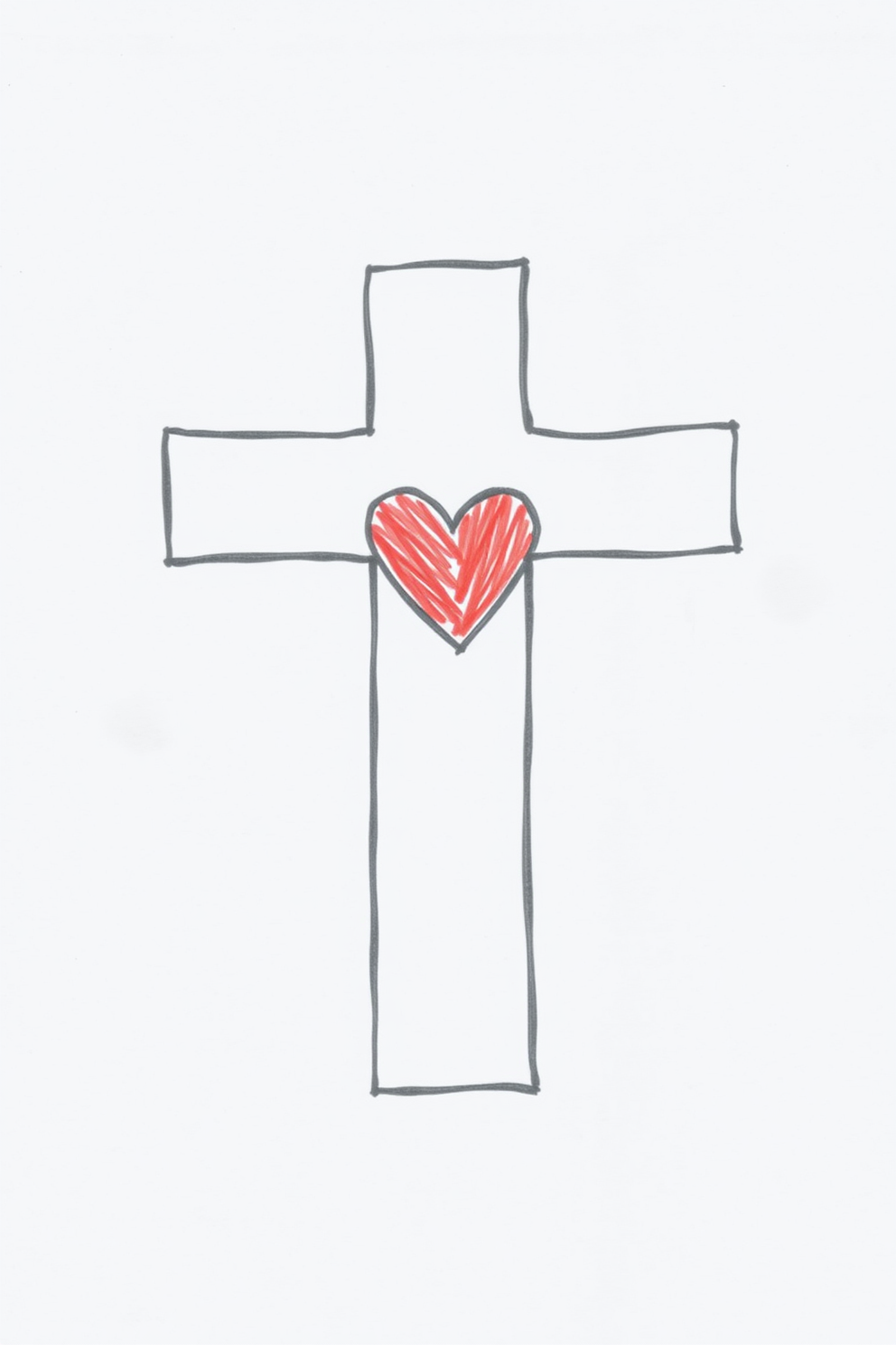 Simple Stained Glass Cross with Heart Drawing