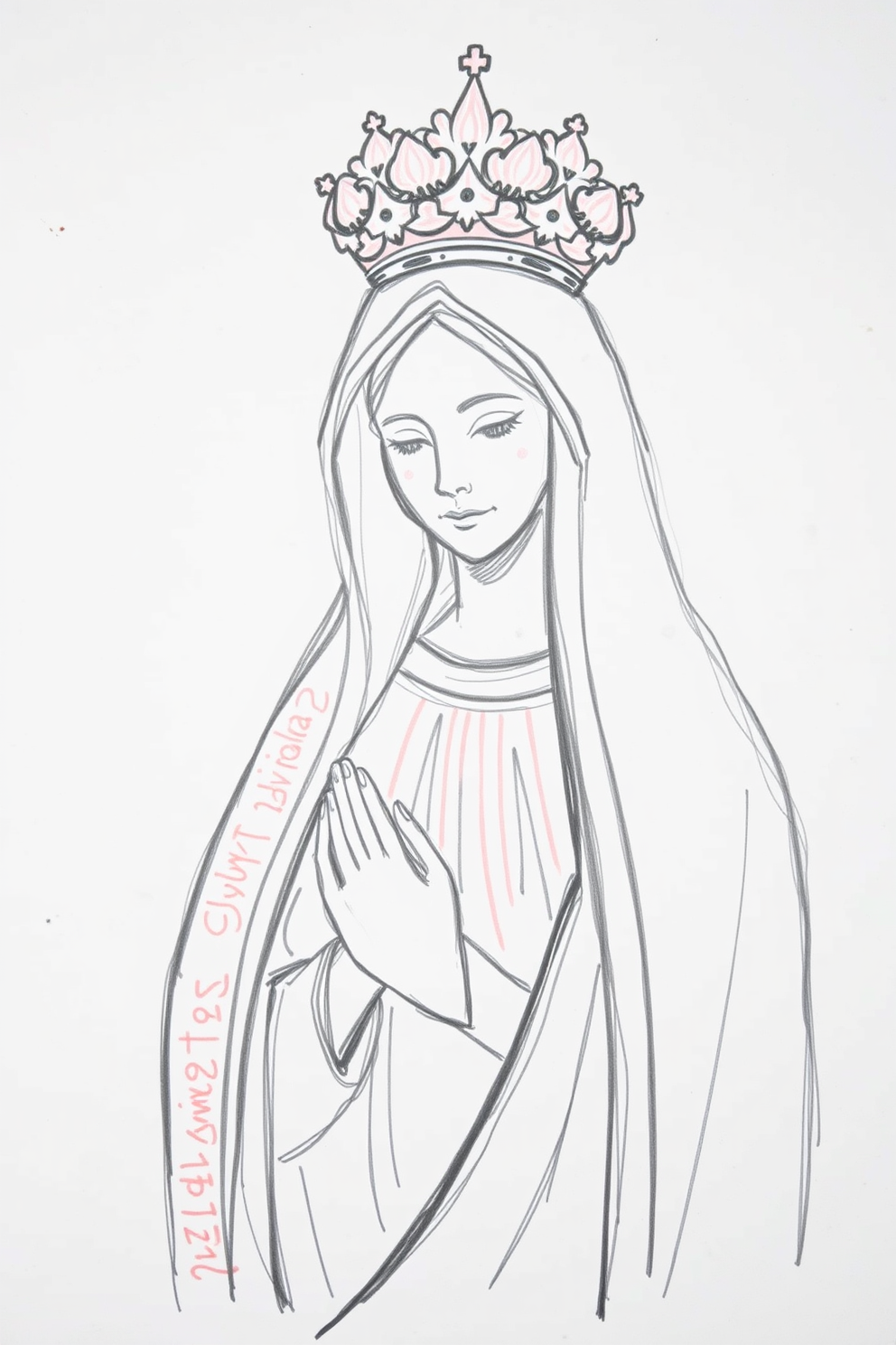 Sketch Virgin Mary with Crown drawing