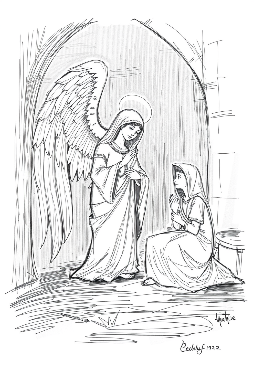Sketch of Angel Visit Mary