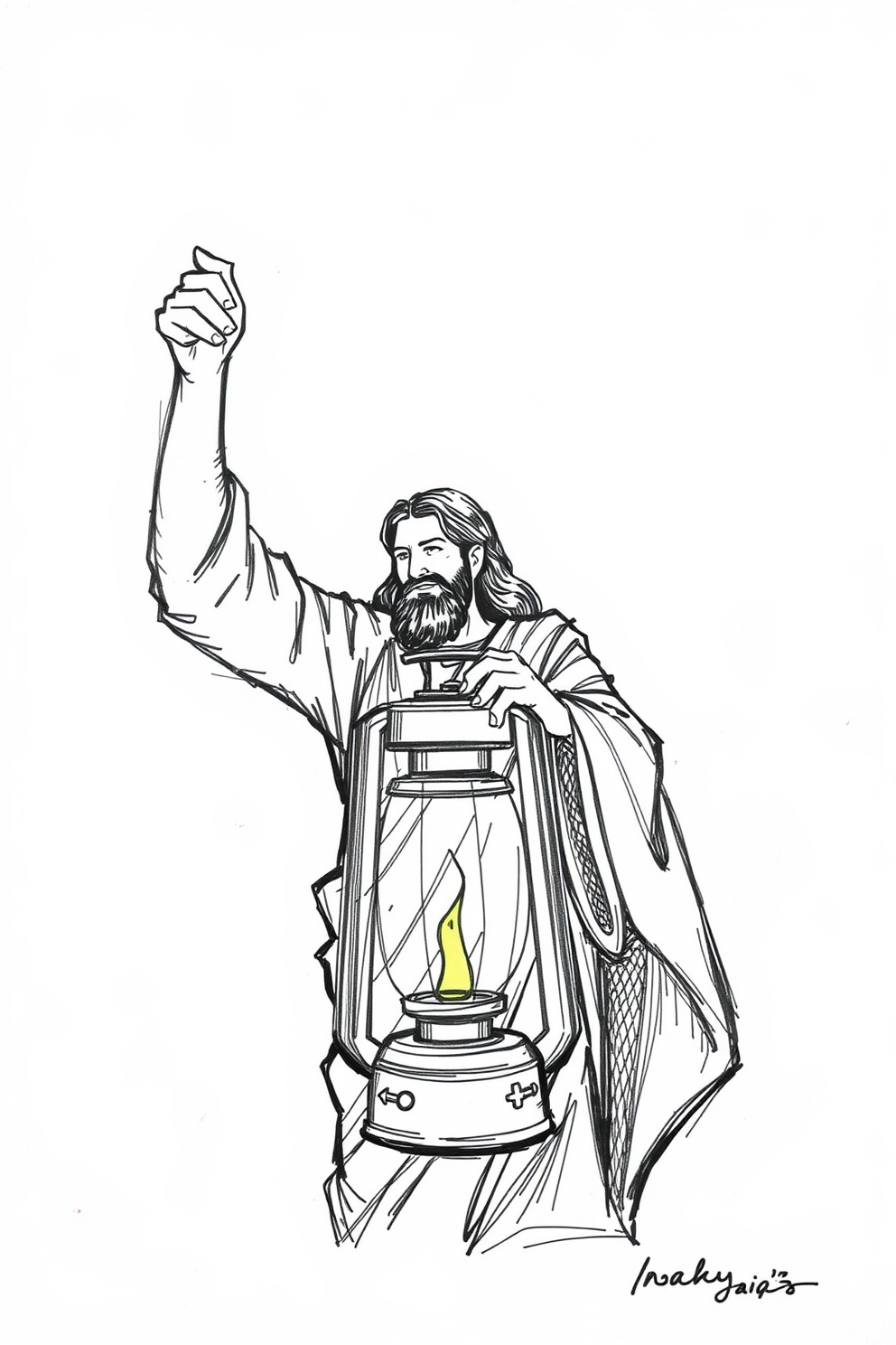 Sketch of Jesus the Light of the World with a Lantern