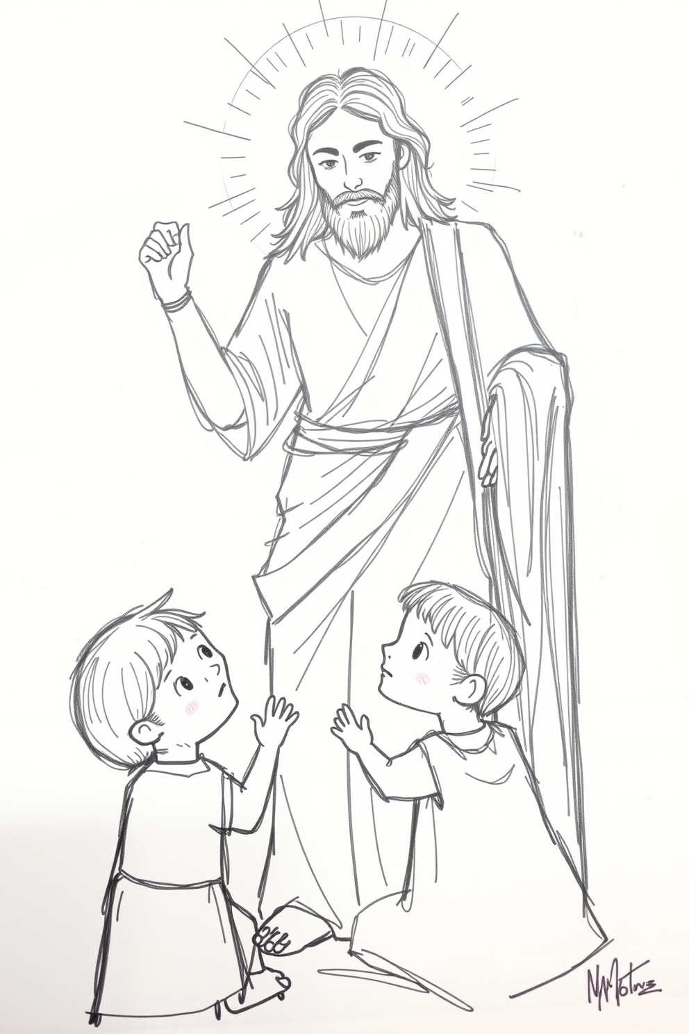 Sketch of Jesus with Children Drawing