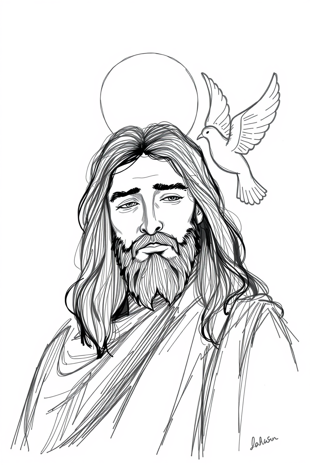 Sketch of Jesus with a Dove Drawing