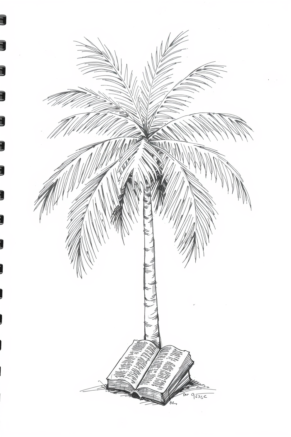 Sketch of a Palm Tree with a Bible