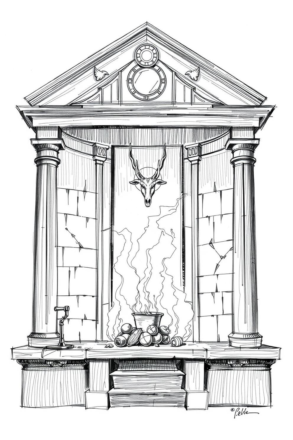 Sketch of the Altar with Sacrifices Drawing