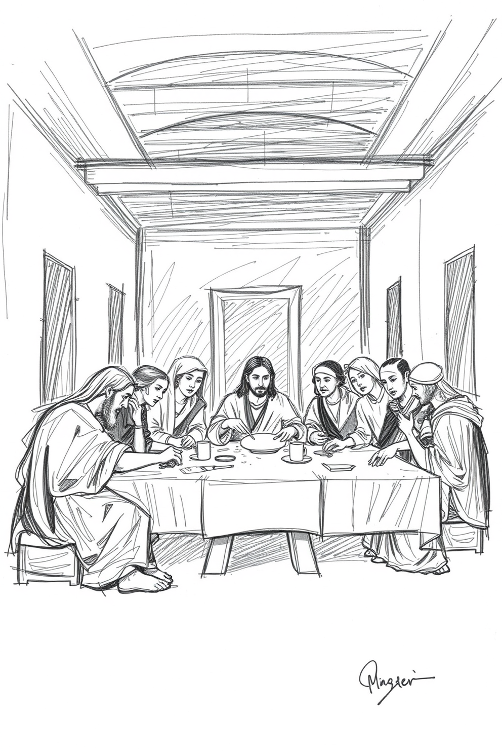 Sketch of the Last Supper Drawing