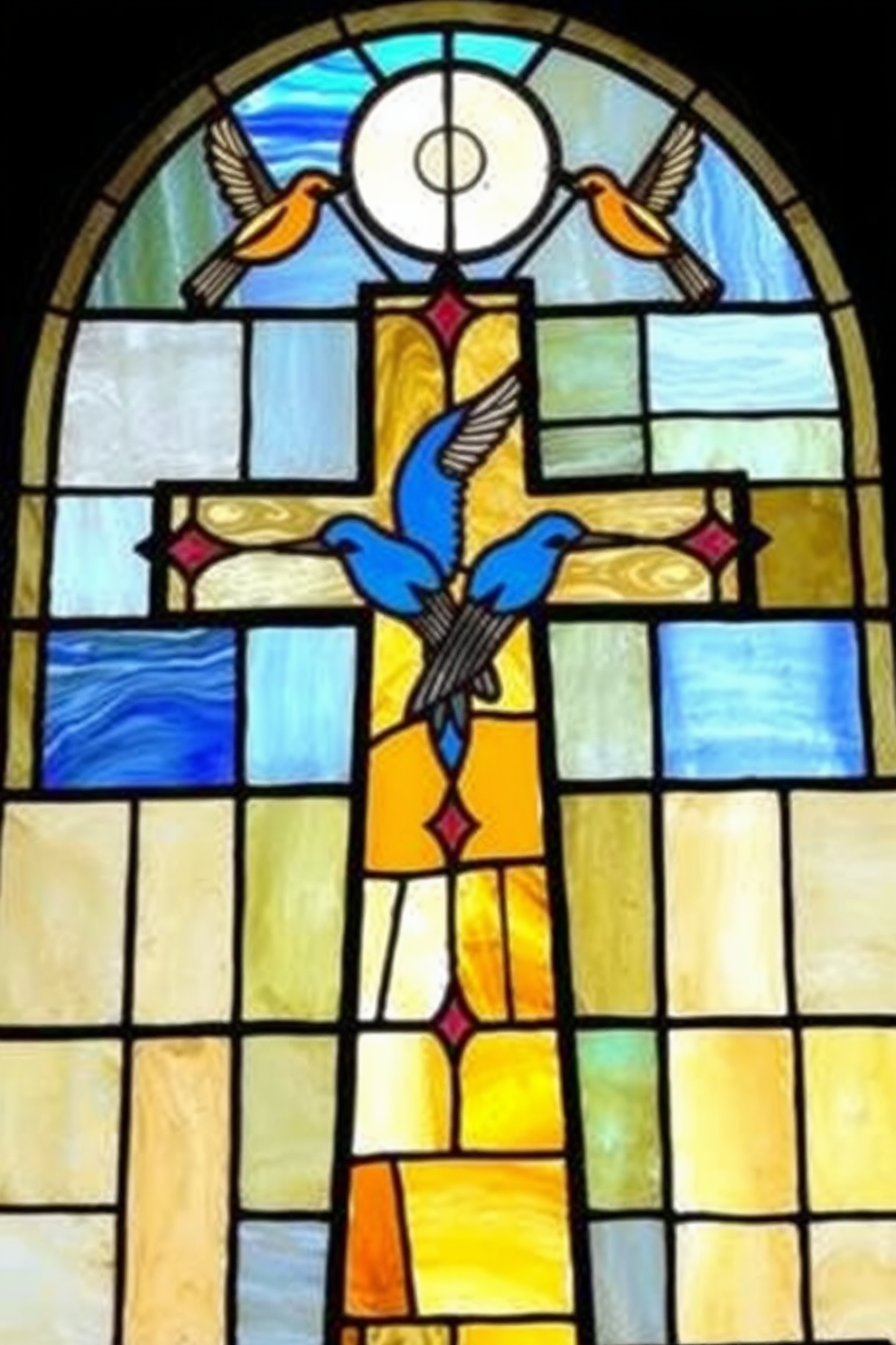 Stained Glass Cross Drawing with Birds