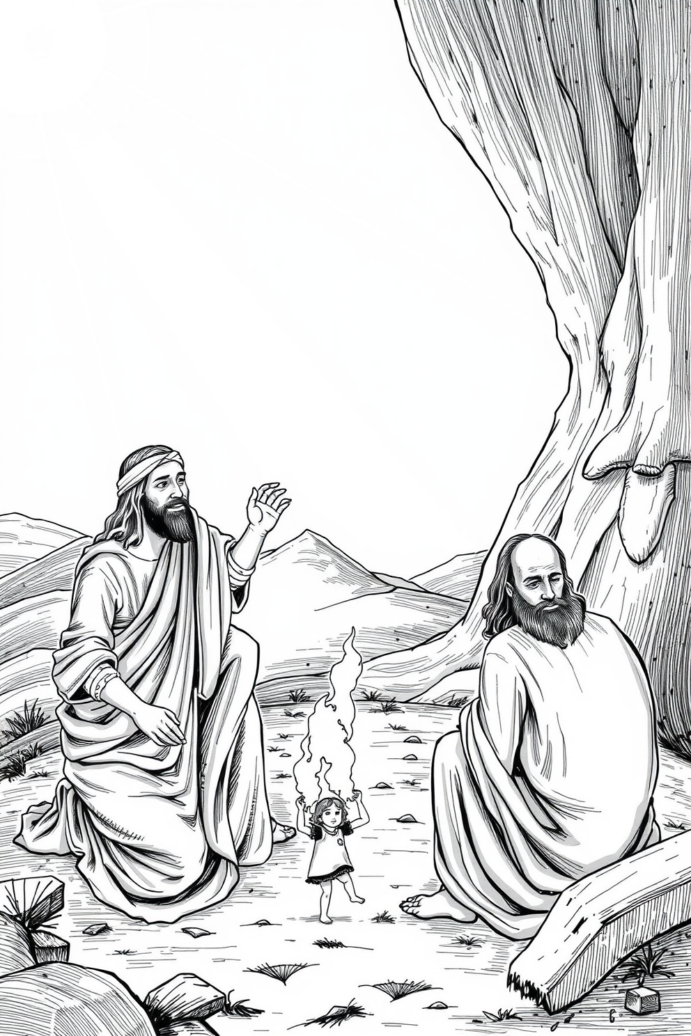 Temptation of Jesus - Black and White Illustration