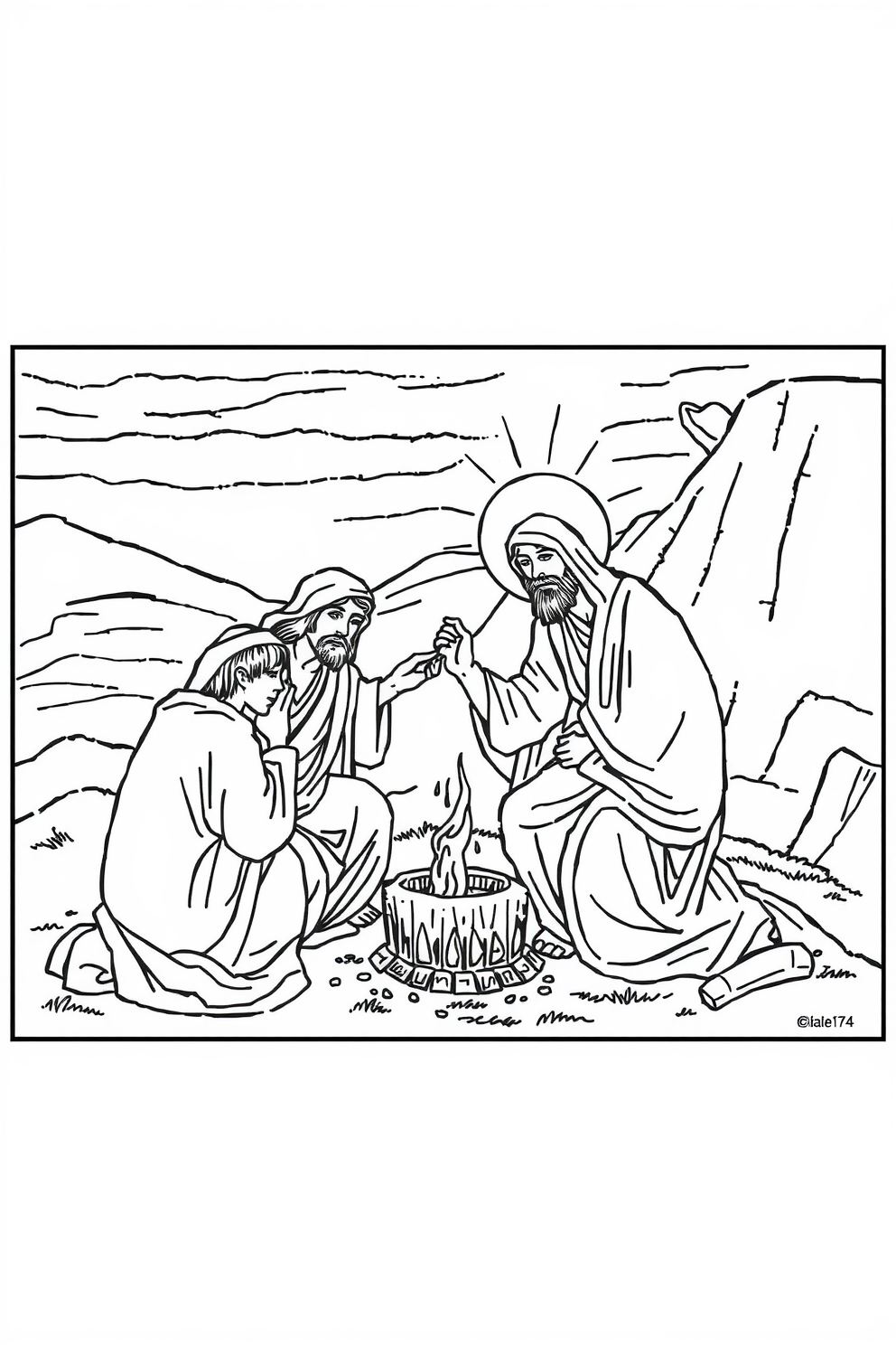 Temptation of Jesus Line Drawing