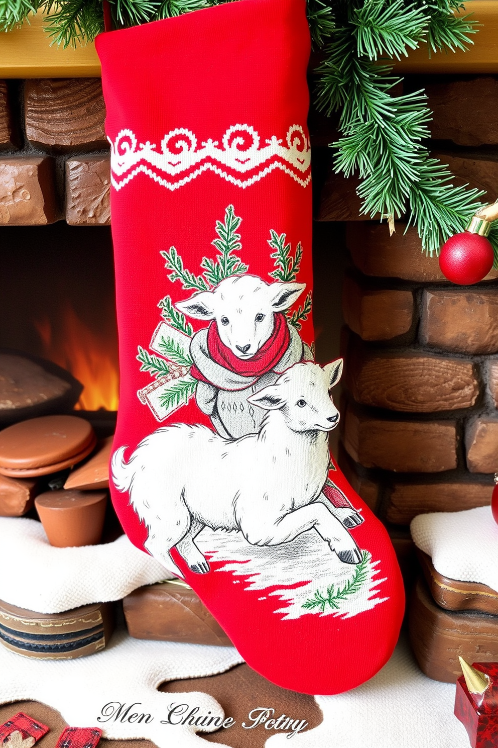 Vintage Christmas Stocking with Shepherds Drawing