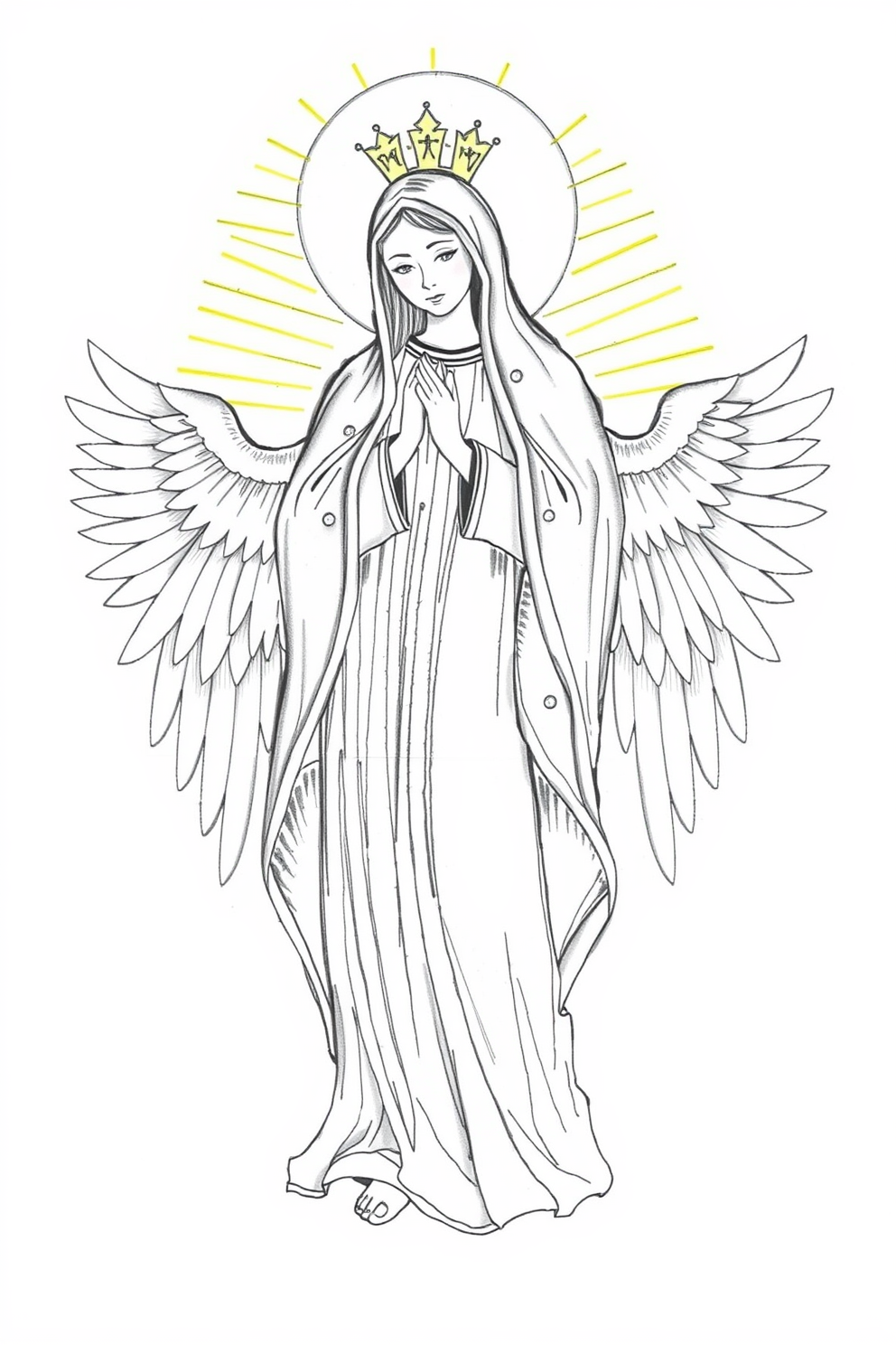 Virgin Mary with Angel Wings drawing