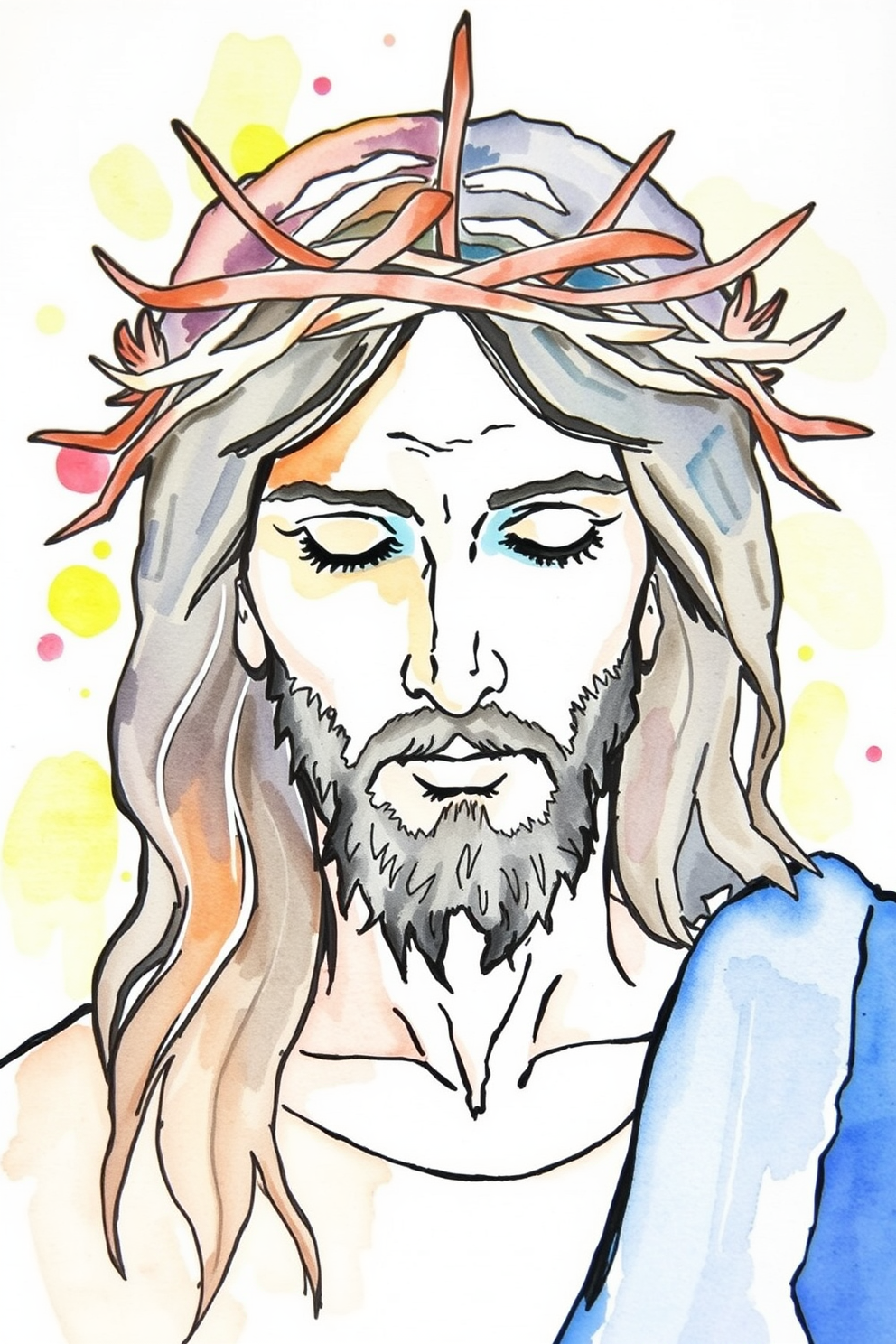 Watercolor Jesus’ Crown of Thorns Drawing