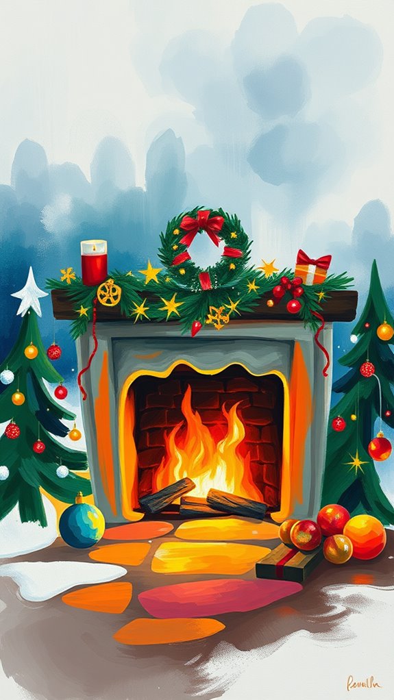 abstract christmas fireplace art