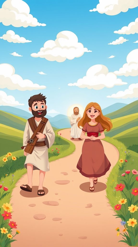 charming emmaus journey illustration