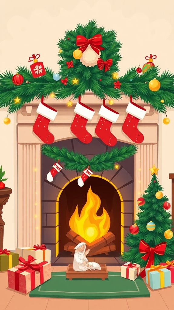 cheerful holiday fireplace decorations