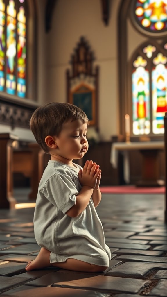 child praying in church