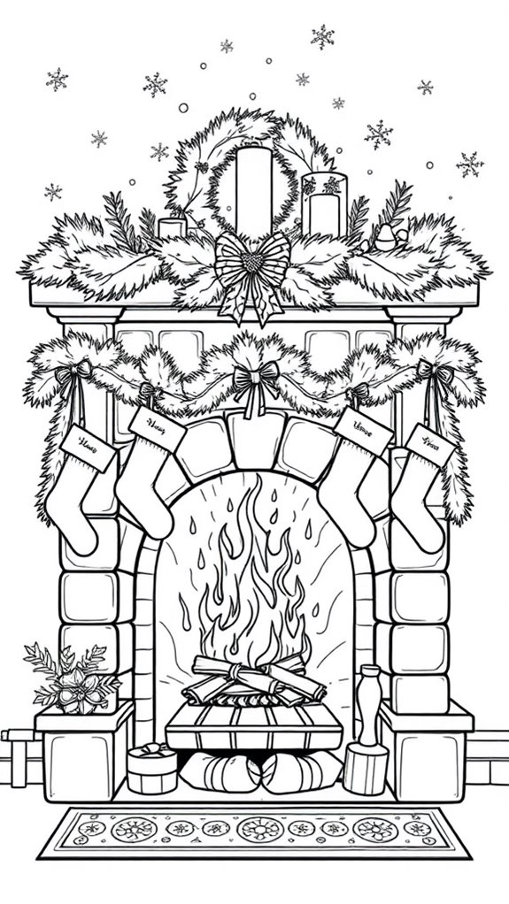 christmas fireplace coloring page