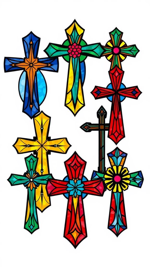 colorful abstract stained crosses