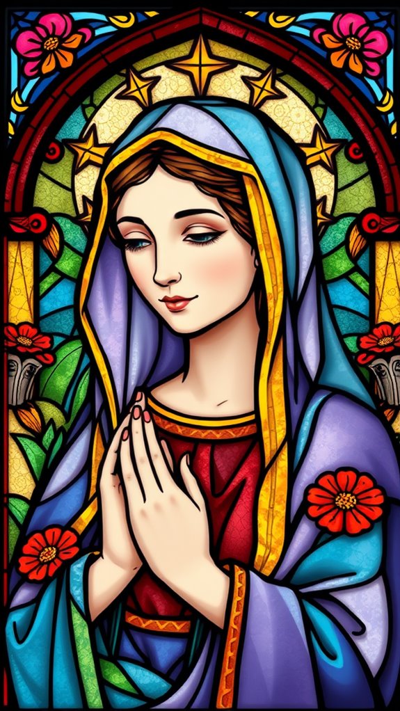colorful virgin mary stained glass