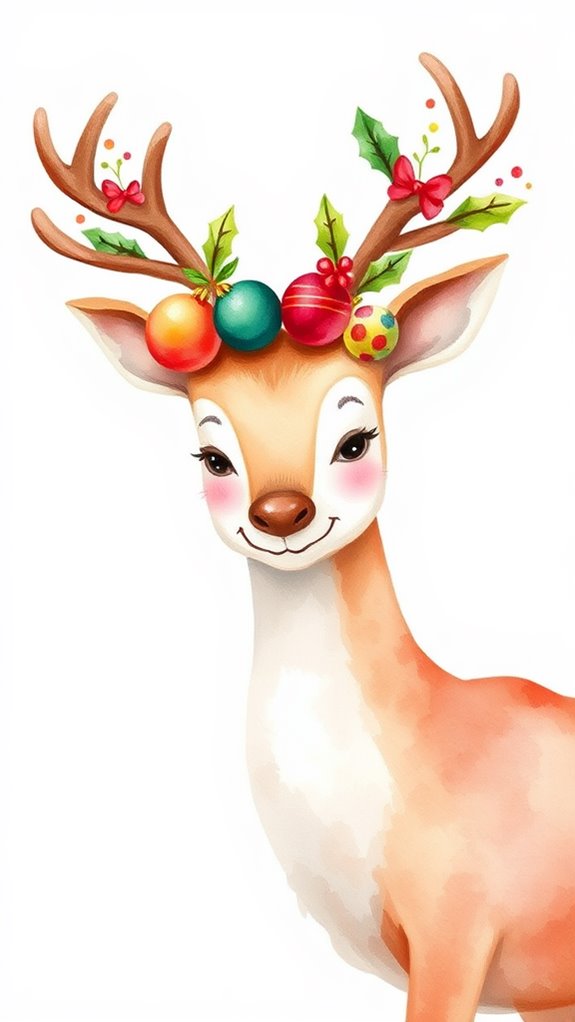 colorful watercolor reindeer clipart