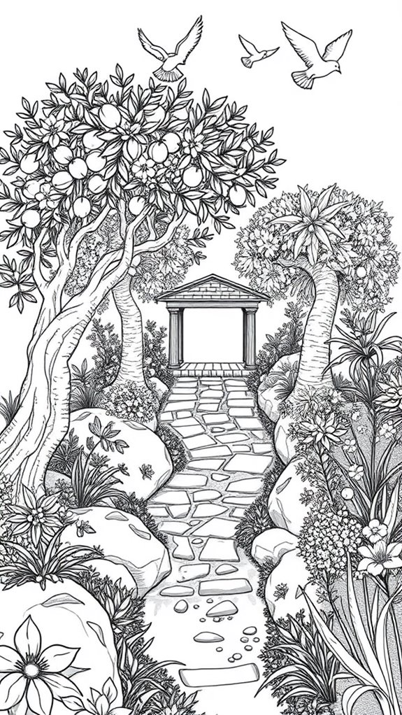 coloring page garden elements