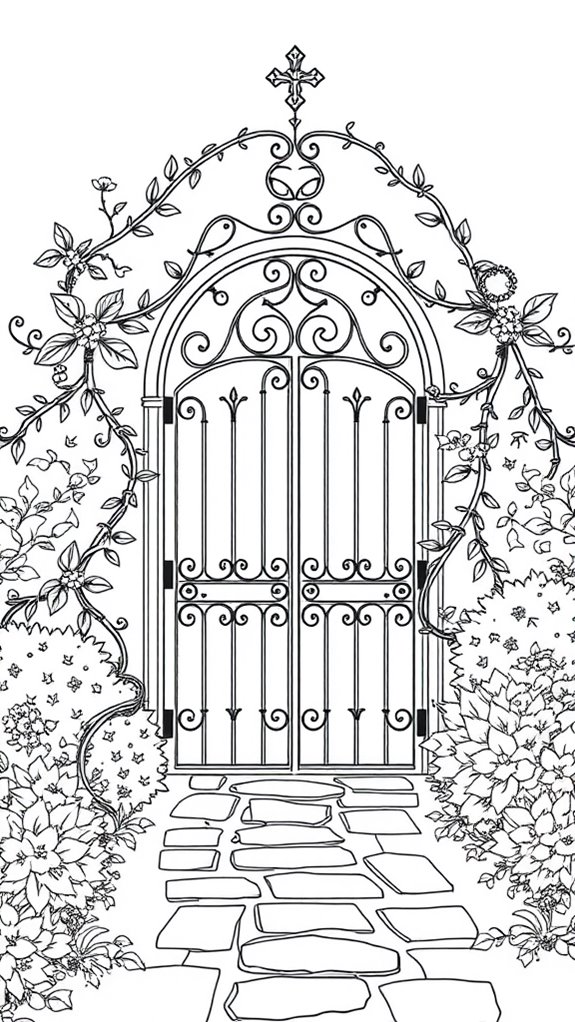coloring page garden gate