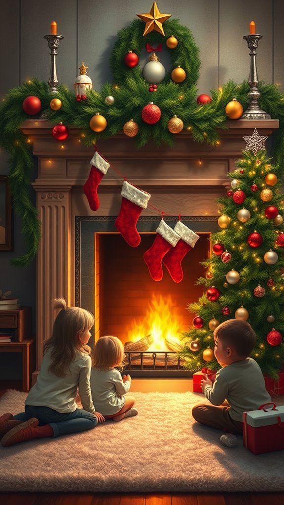 cozy holiday fireplace artwork