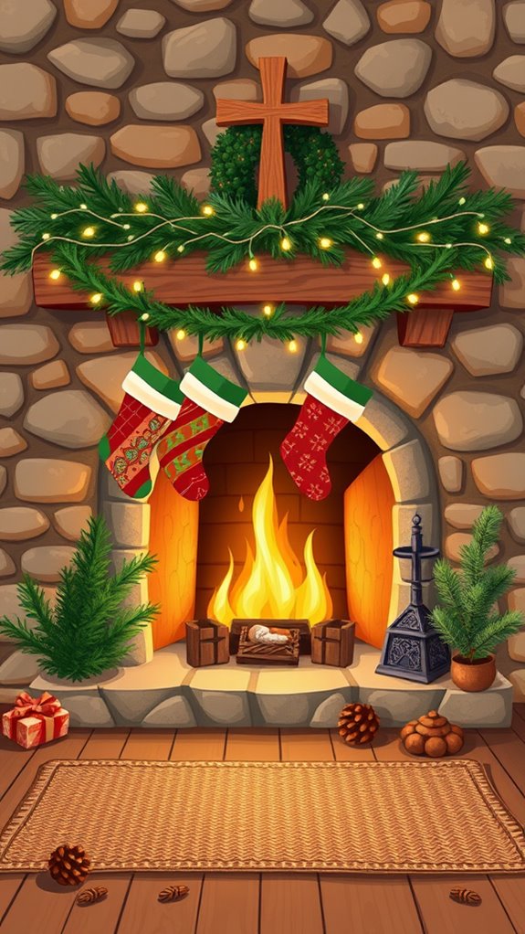 cozy holiday fireplace illustrations
