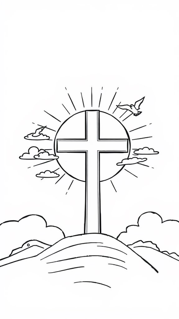 cross themed sunrise coloring page