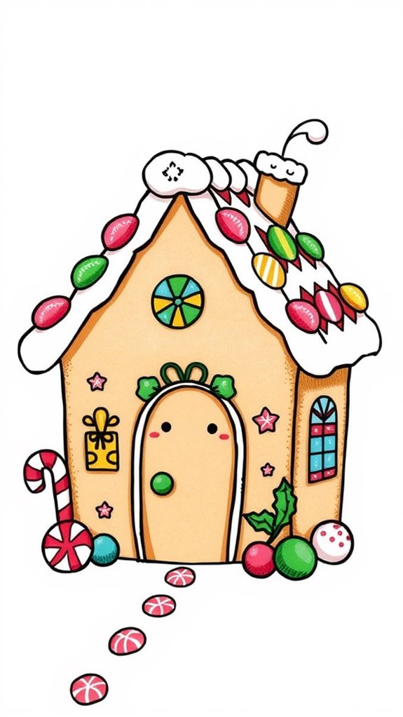 cute hand drawn gingerbread house