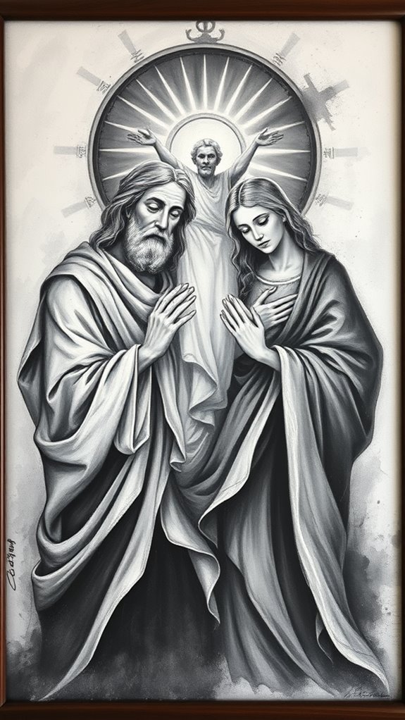 divine figures in charcoal