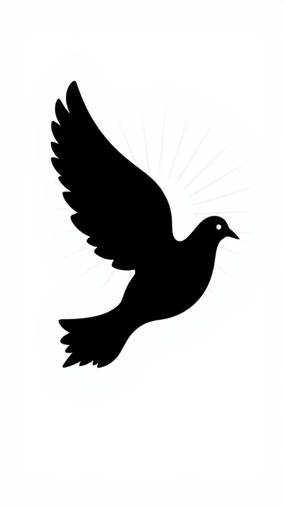 dove silhouette with sun rays