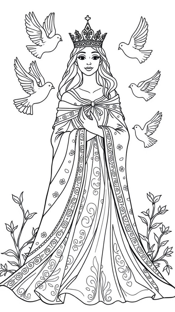 esther and doves coloring