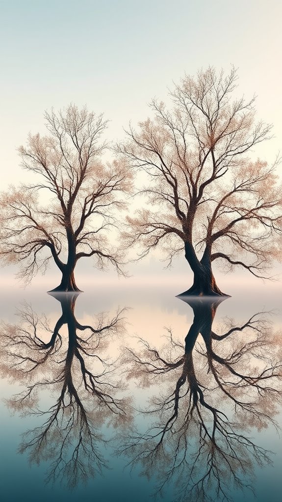 graceful trees reflecting water