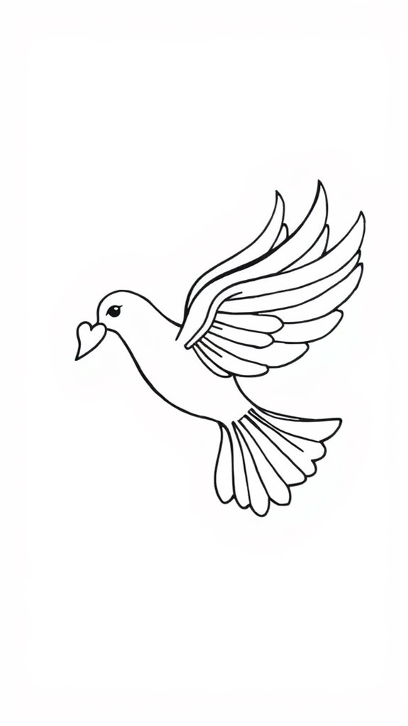 heart themed dove coloring page