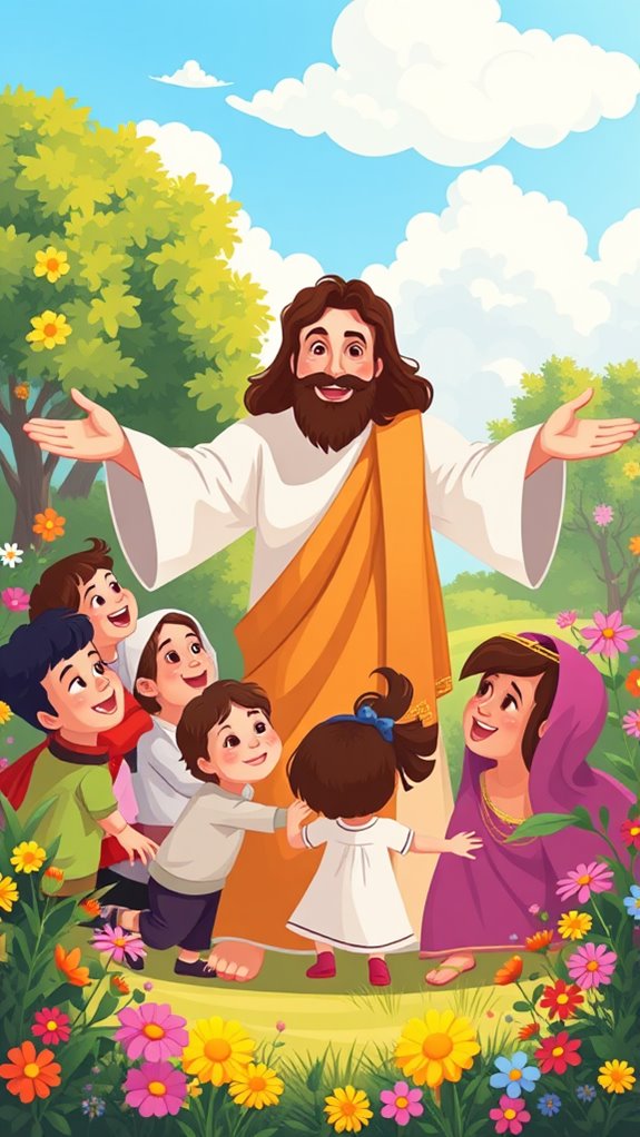 jesus and children outdoors