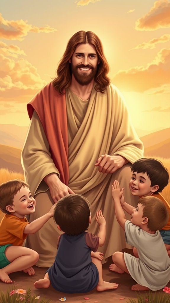 jesus embracing joyful children