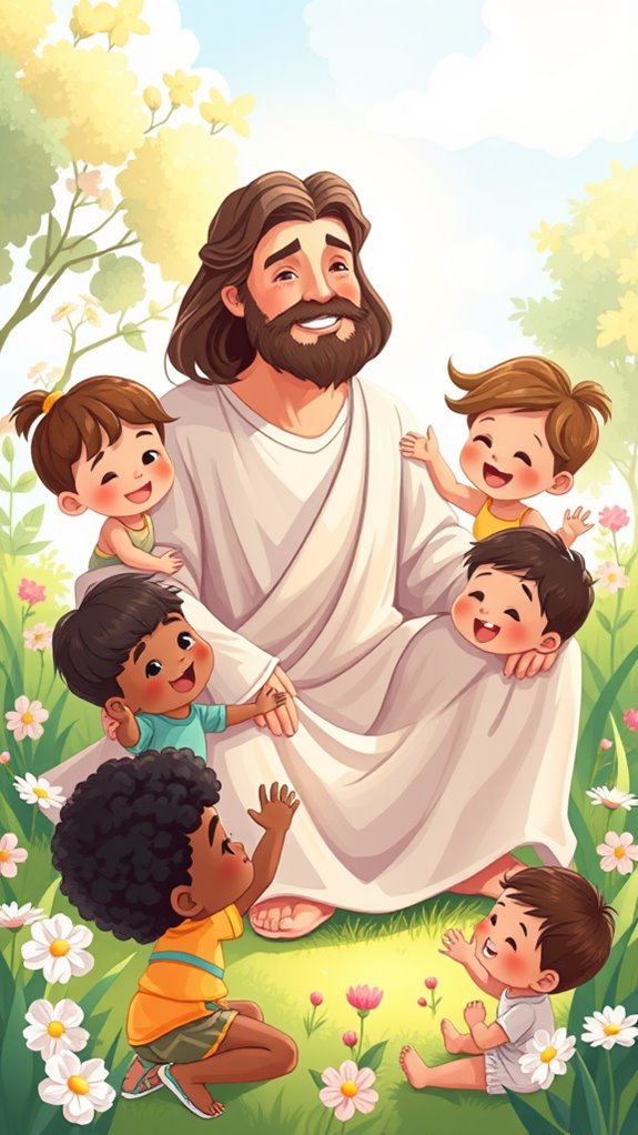 jesus embracing joyful children