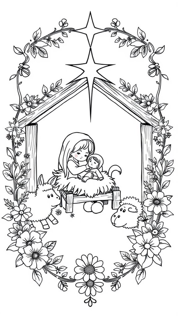 jesus manger floral coloring page