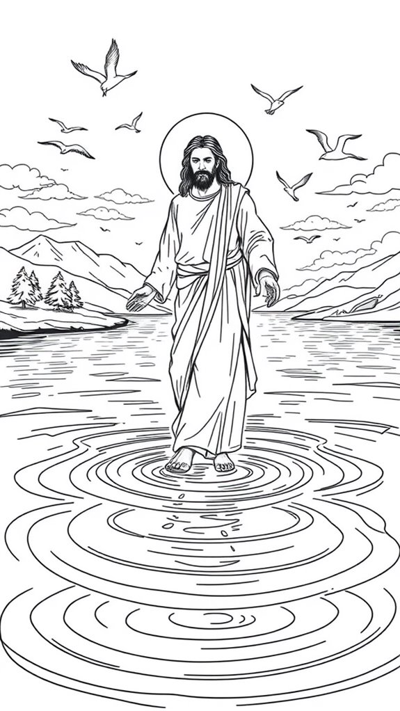 jesus water nature coloring