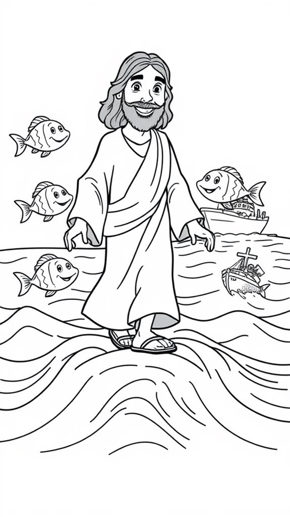 jesus water walk coloring page