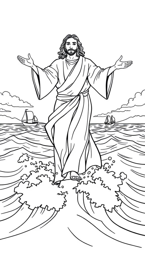 jesus water walking coloring