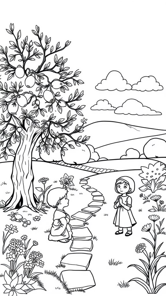 kids coloring garden scene