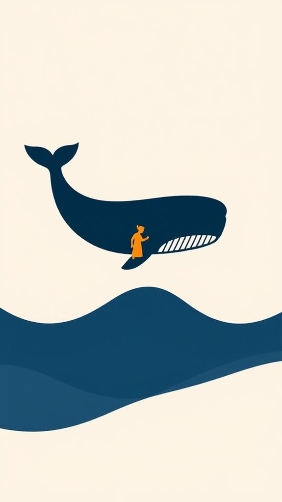 minimalist jonah whale illustration