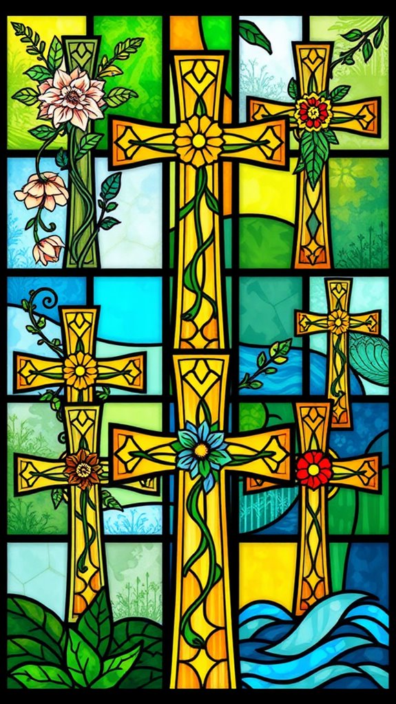 nature inspired stained glass crosses