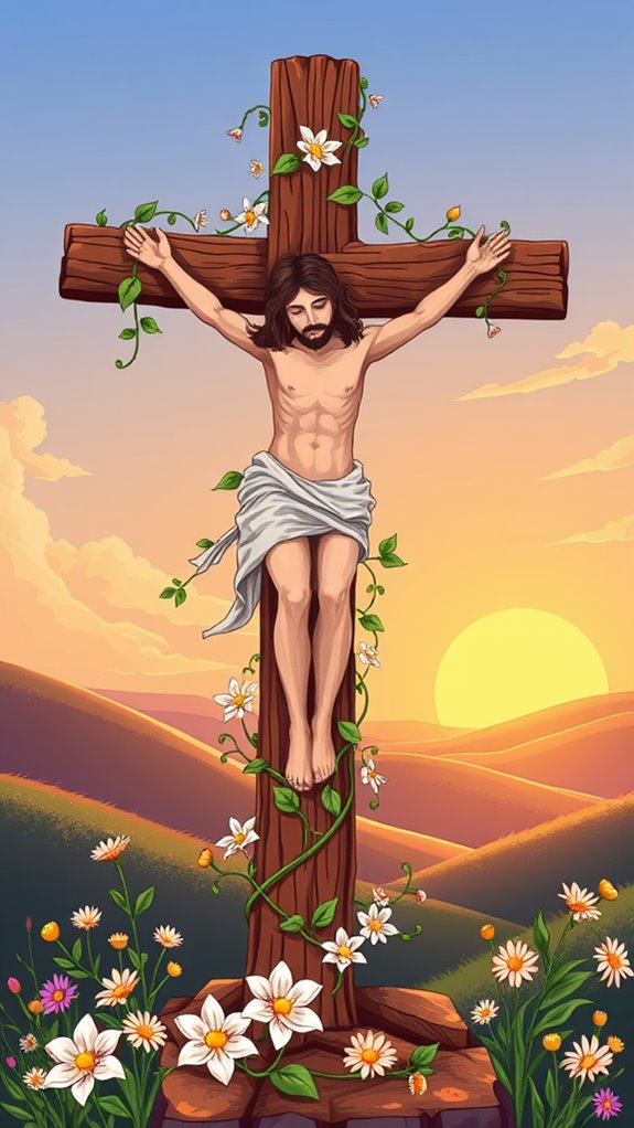 nature themed jesus cross illustration